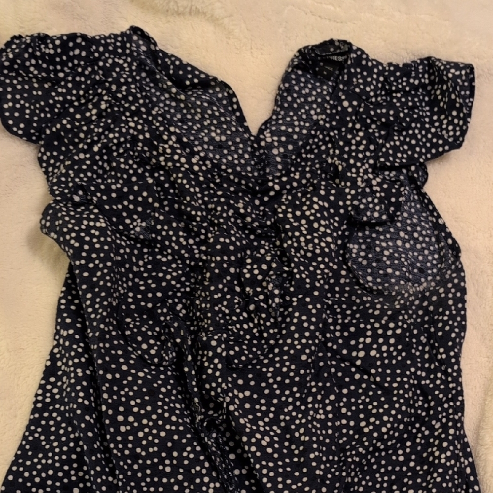 Express Black and White Flutter Sleeve Ruffled Blouse